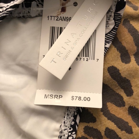 Trina Turk size 14 black & White floral print bikini bottom gold detail - Picture 6 of 14